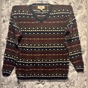 County Seat Vintage Fair Isle Knit Sweater XL Ramie Cotton V Neck